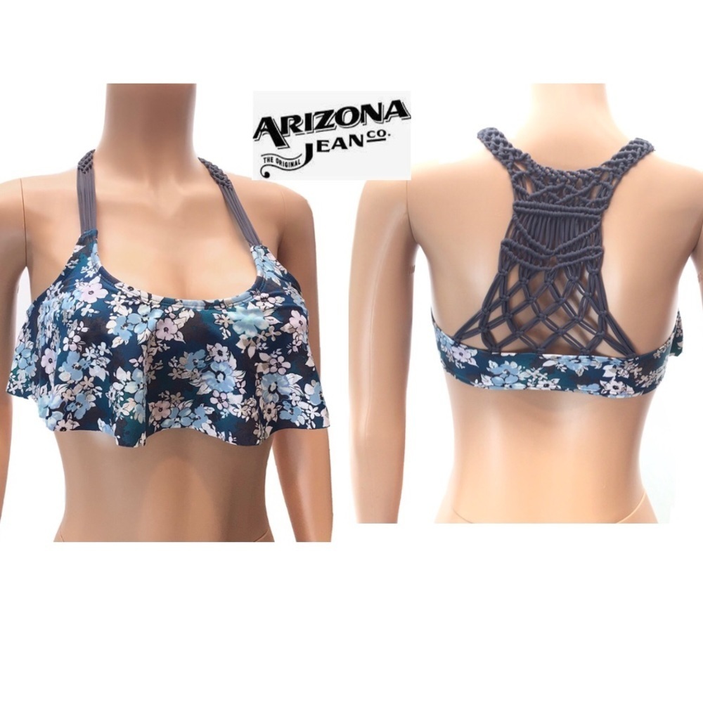 Arizona Jean Co Blue Floral Flounce Bikini Top